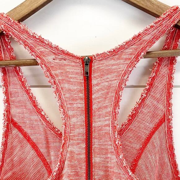 Free People Womens XS Racerback Striped Tank Top Back Zip Dark Coral Orange - Picture 4 of 9